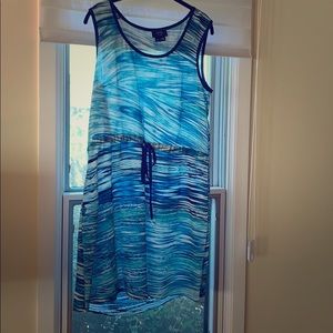 Barney’s New York blue, sleeveless silk dress